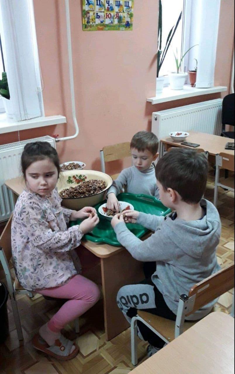 У громаді на Полтавщині діти колють горіхи для військових