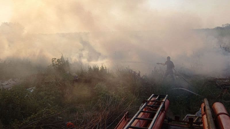 У Великих Сорочинцях пожежники гасили поле зі сміттям