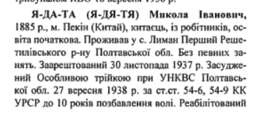 Репресовані китайці, що мешкали на території Полтавщини