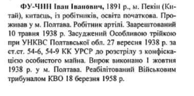 Репресовані китайці, що мешкали на території Полтавщини