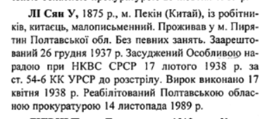 Репресовані китайці, що мешкали на території Полтавщини